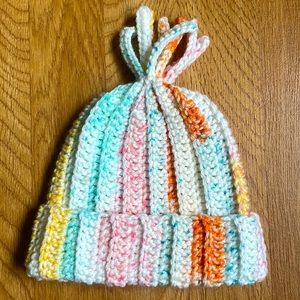 3-6 month old handmade crochet winter hat with fringe